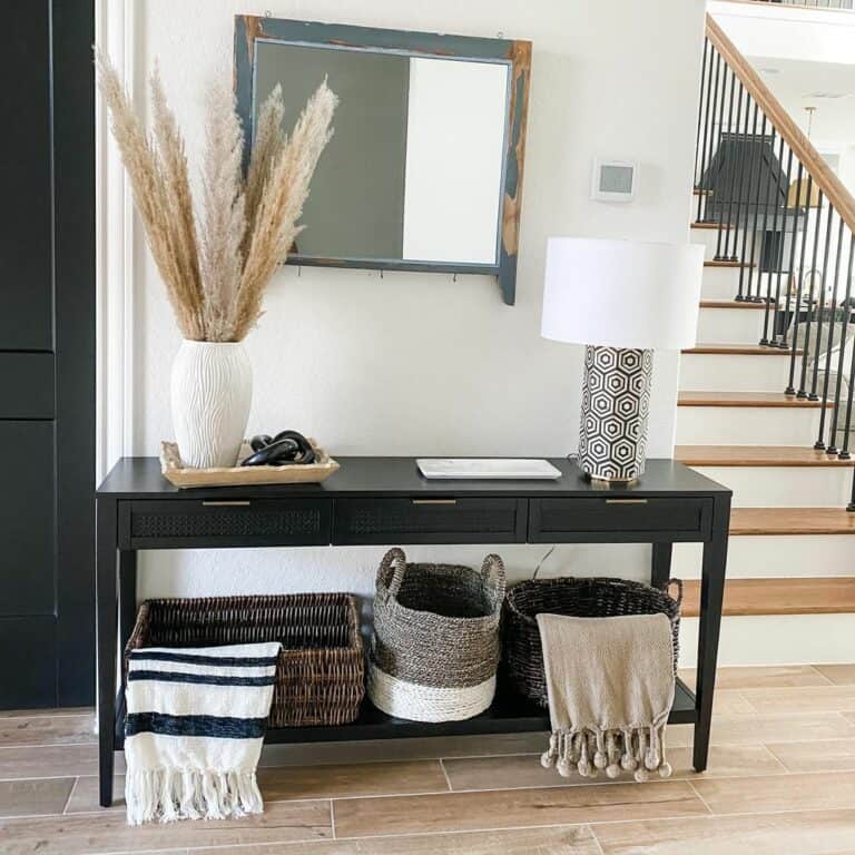 Modern Farmhouse Entryway With Black Console Table