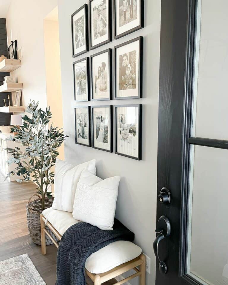 Modern Farmhouse Entryway With Black and White Gallery Wall