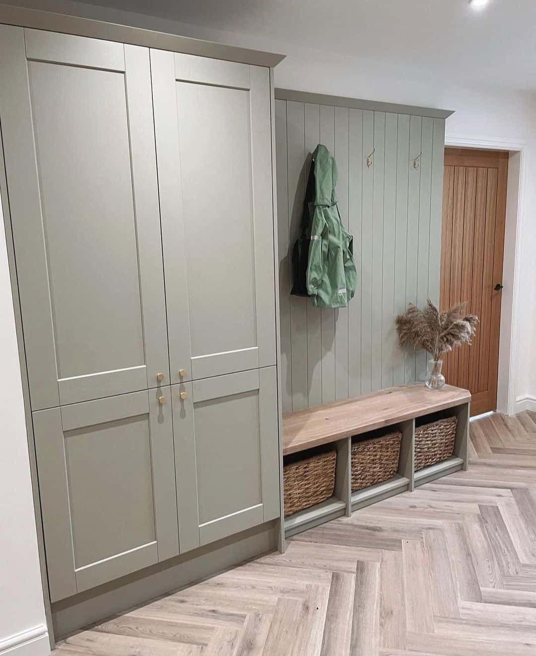 Modern Farmhouse Mudroom With Green Cabinets - Soul & Lane