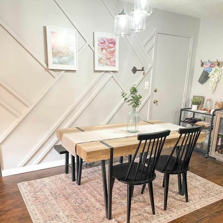 Modern Geometric White Wood Dining Room Wall Design