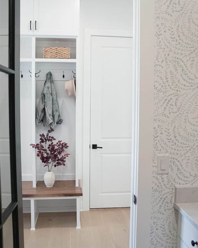 Modern Neutral Mudroom With Wooden Bench