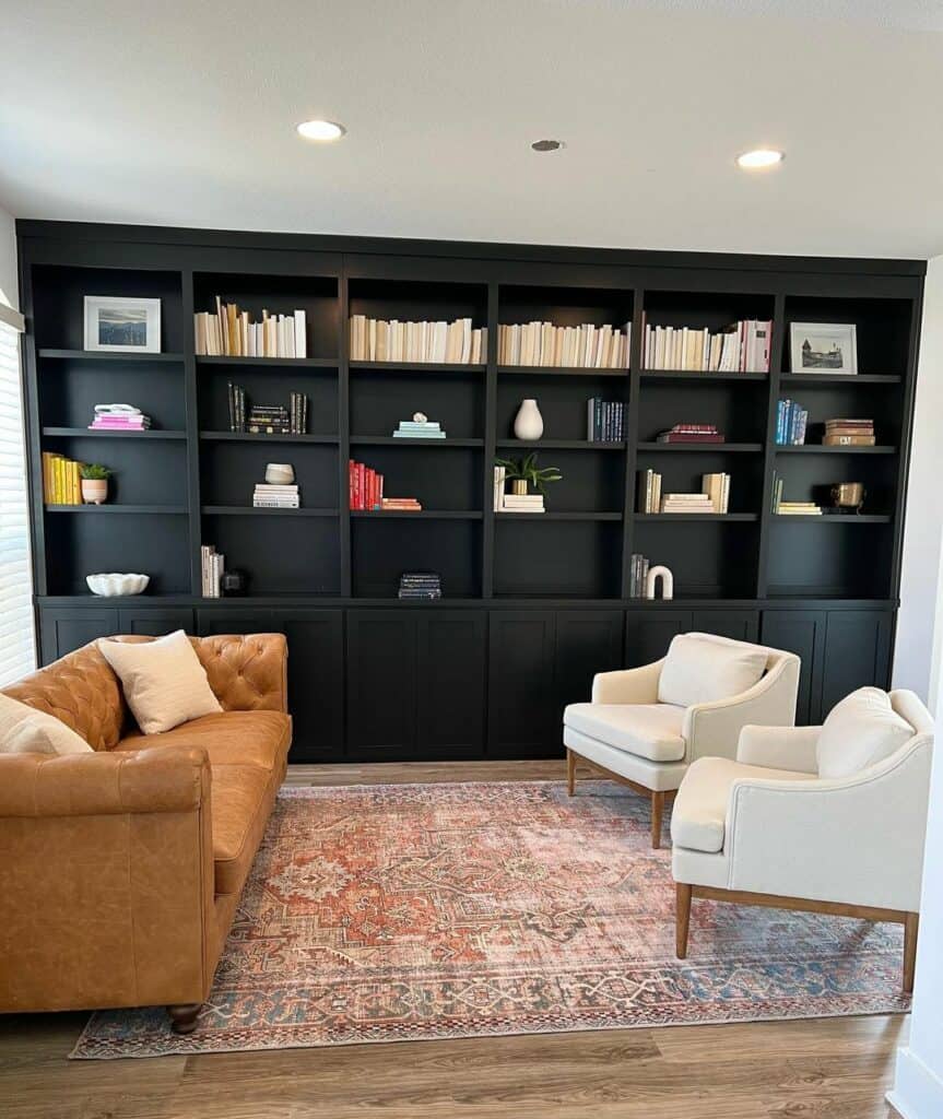Modern Reading Room With Black Bookshelves