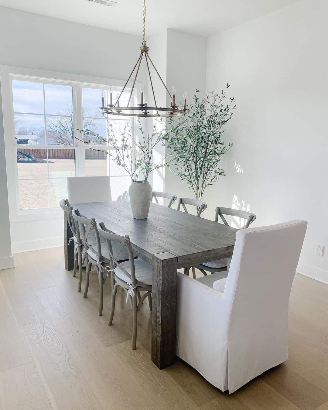 View of Modern Rustic Dining Room With Minimalist Plant Décor - Soul & Lane