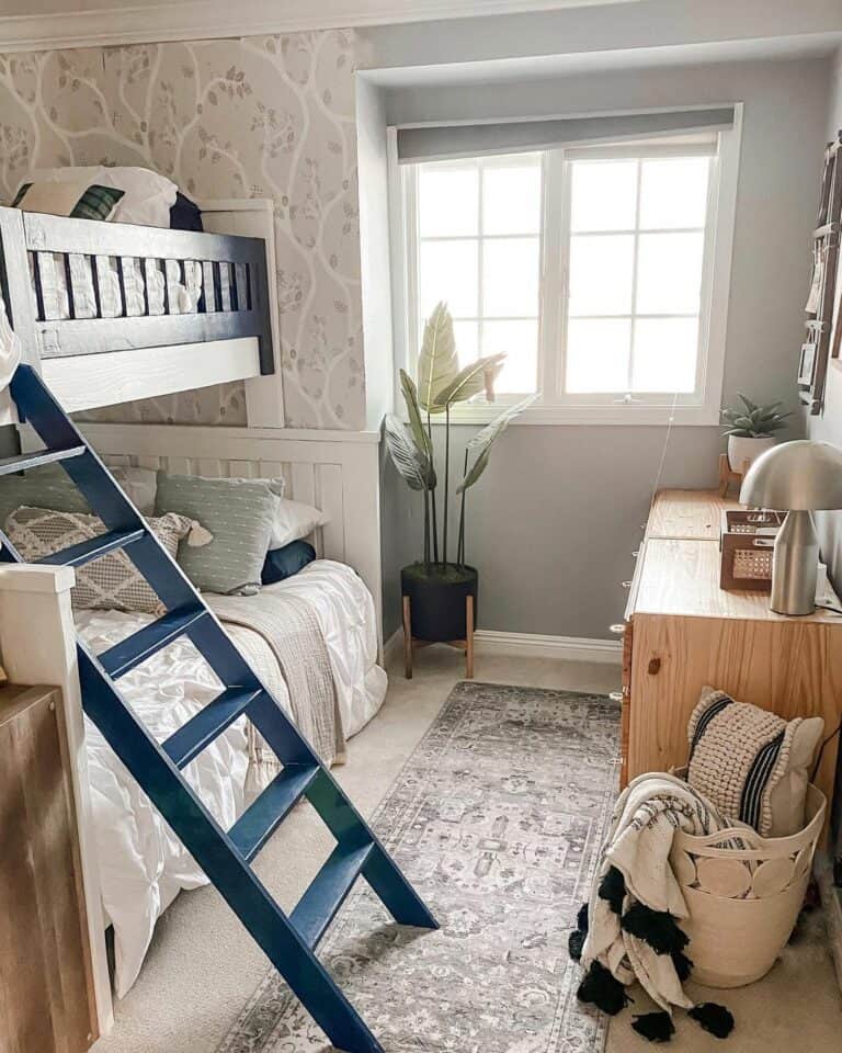 Modern Vintage Bedroom With Wood Dresser