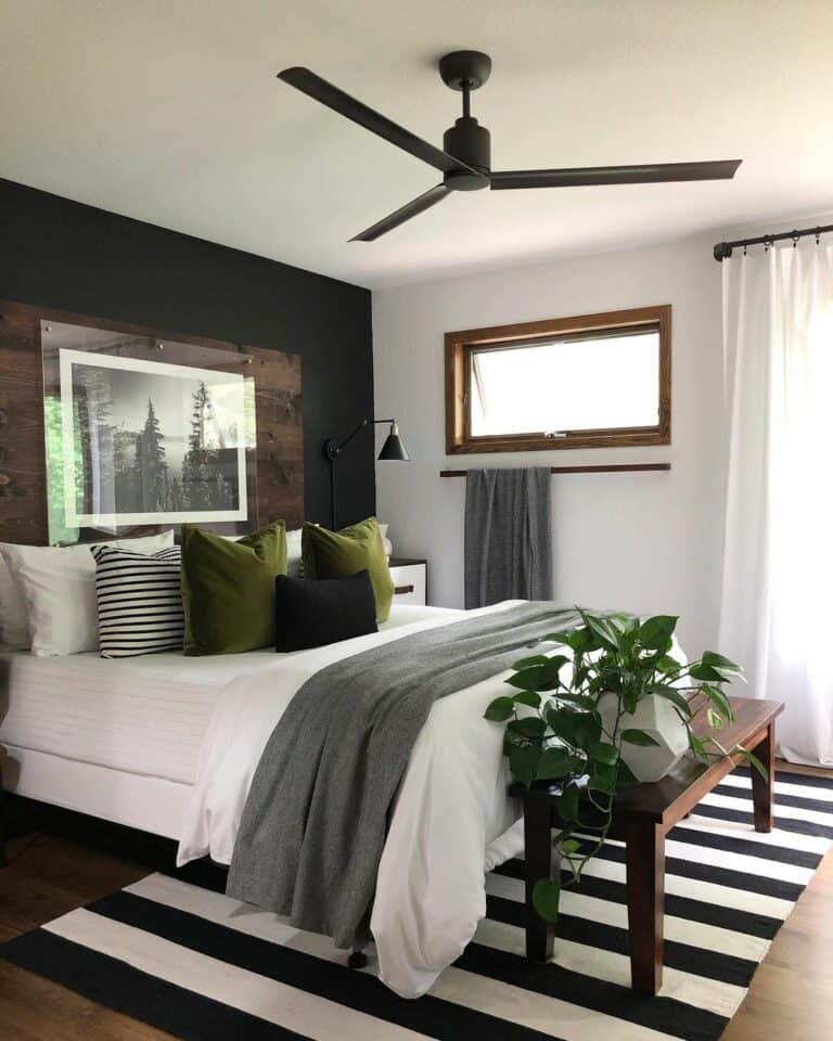 Monochrome Bedroom With Jet Black Accent Wall