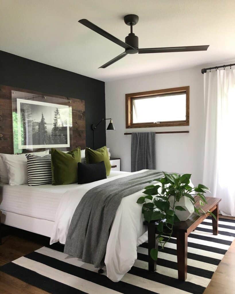 Monochrome Bedroom With Jet Black Accent Wall