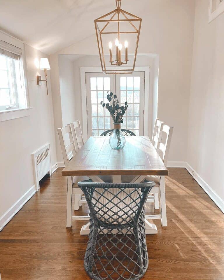 Neutral Dining Room With Geometric Chandelier