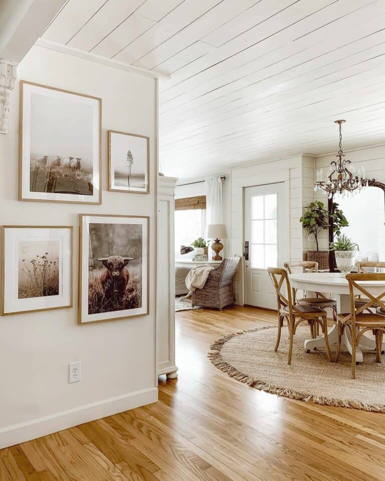 Neutral Farmhouse Dining Room With Gallery Wall
