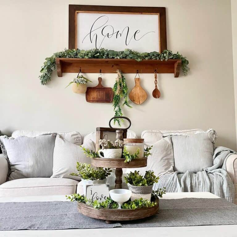 Neutral Living Room Welcomes Faux Foliage