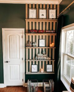 Office Wood Accent Wall With Built-in Shelving