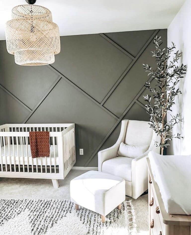 Olive Geometric Accent Wall in Nursery