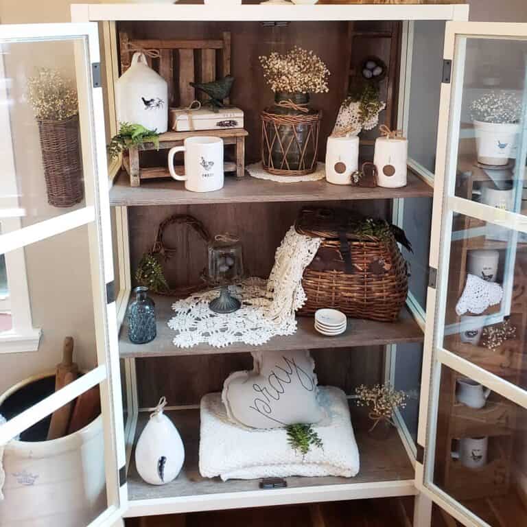 Open Cabinet With Antique Crockery
