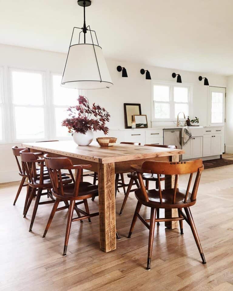 Open Kitchen Concept With Stained Wood Dining Set