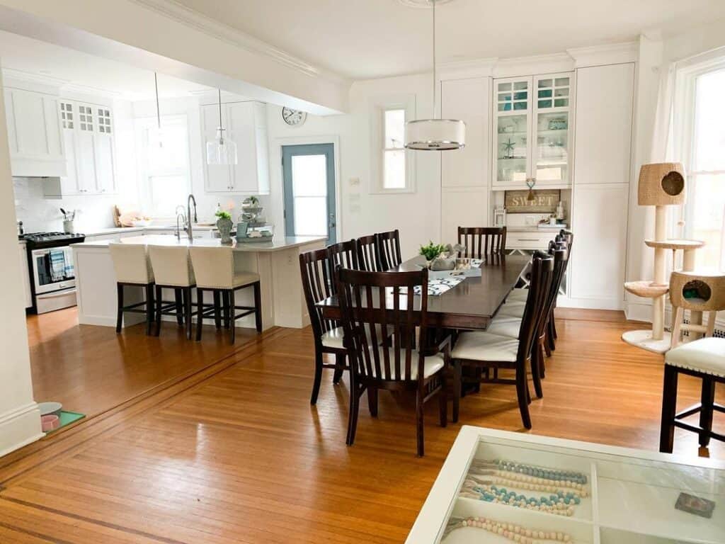 Open Plan Kitchen With Dark Wood Dining Set