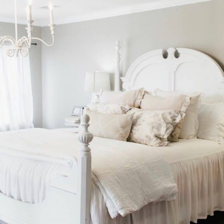 Pearly Gray Wall Paint for a Feminine Farmhouse Bedroom