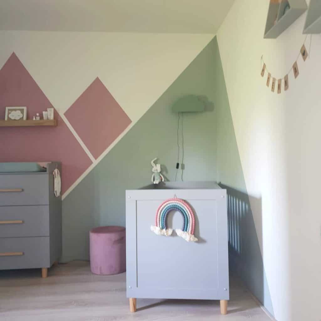 Pink and Green Geometric Nursery Wall