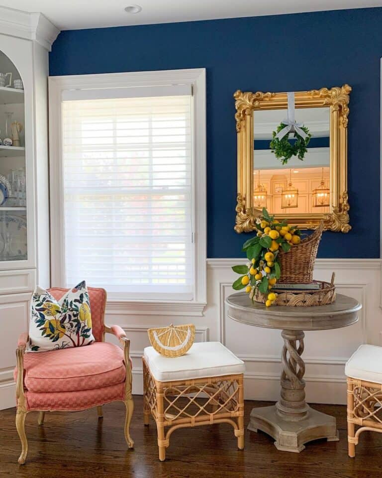 Round Gray Wood Table With Lemon Basket