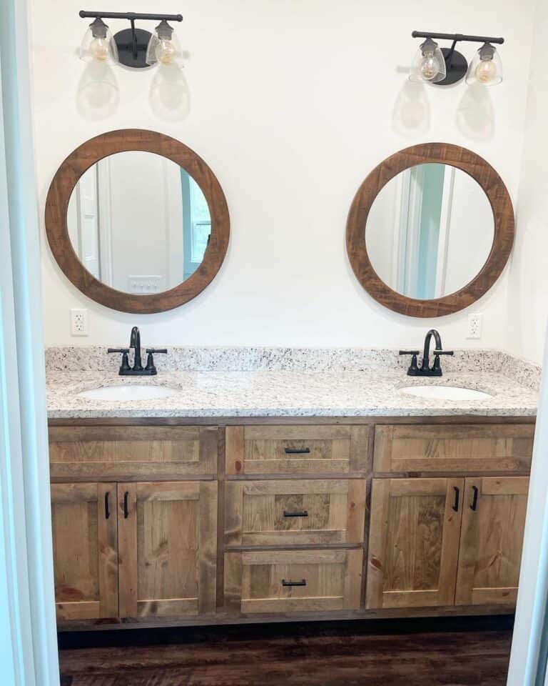 Rustic Ash-toned Bathroom Vanity With Dual Sinks
