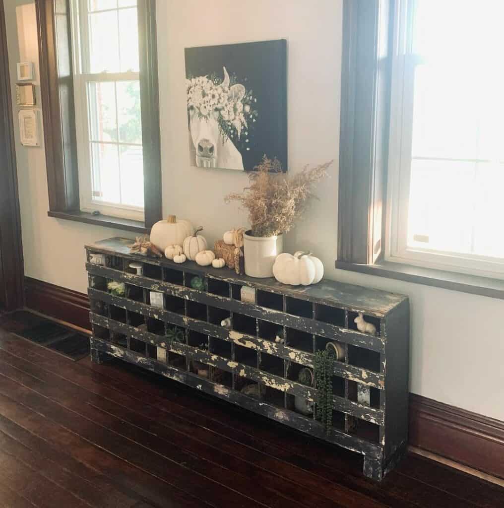 Rustic Black Cube Shelves With White Decorative Pumpkins Soul & Lane
