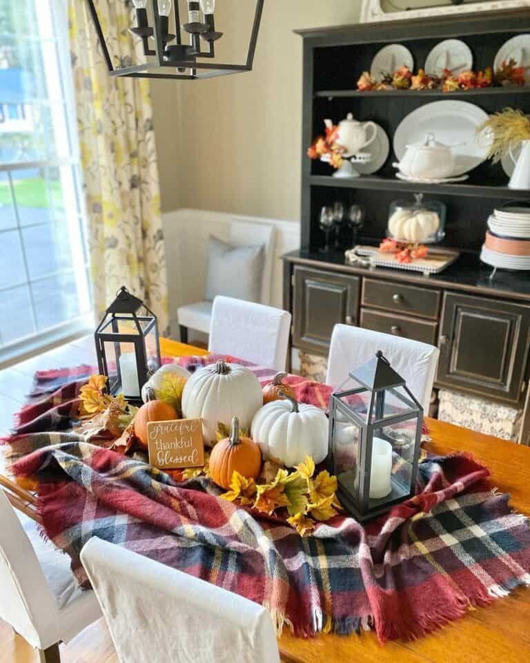 Rustic Farmhouse Red and Green Plaid Fall Table Setting