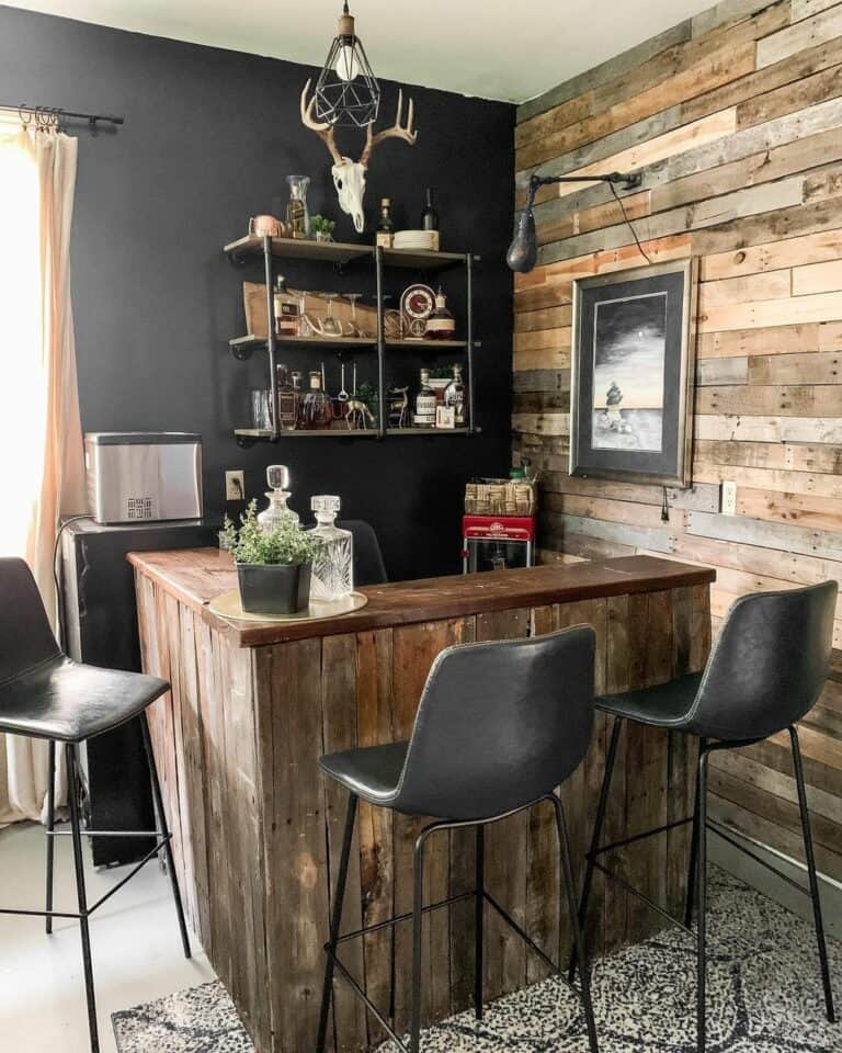 Rustic Loft Bar With Reclaimed Wall Design With Wood