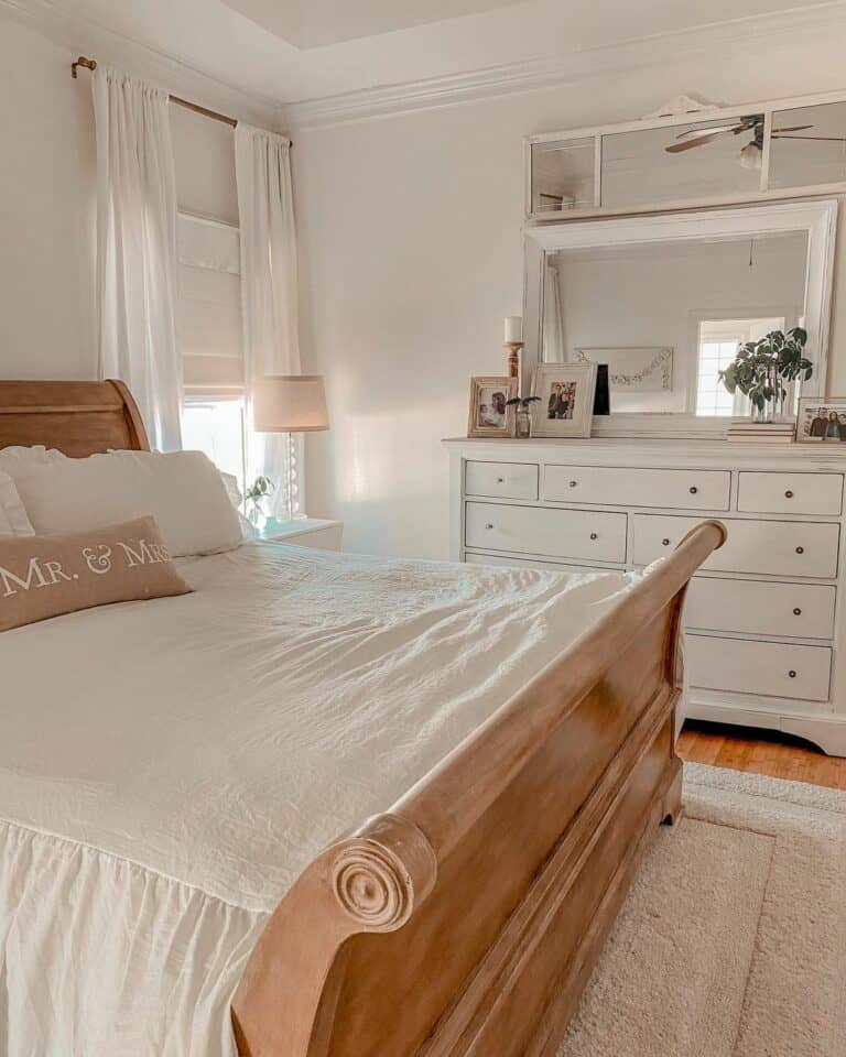 Rustic Modern Bedroom With White Dresser