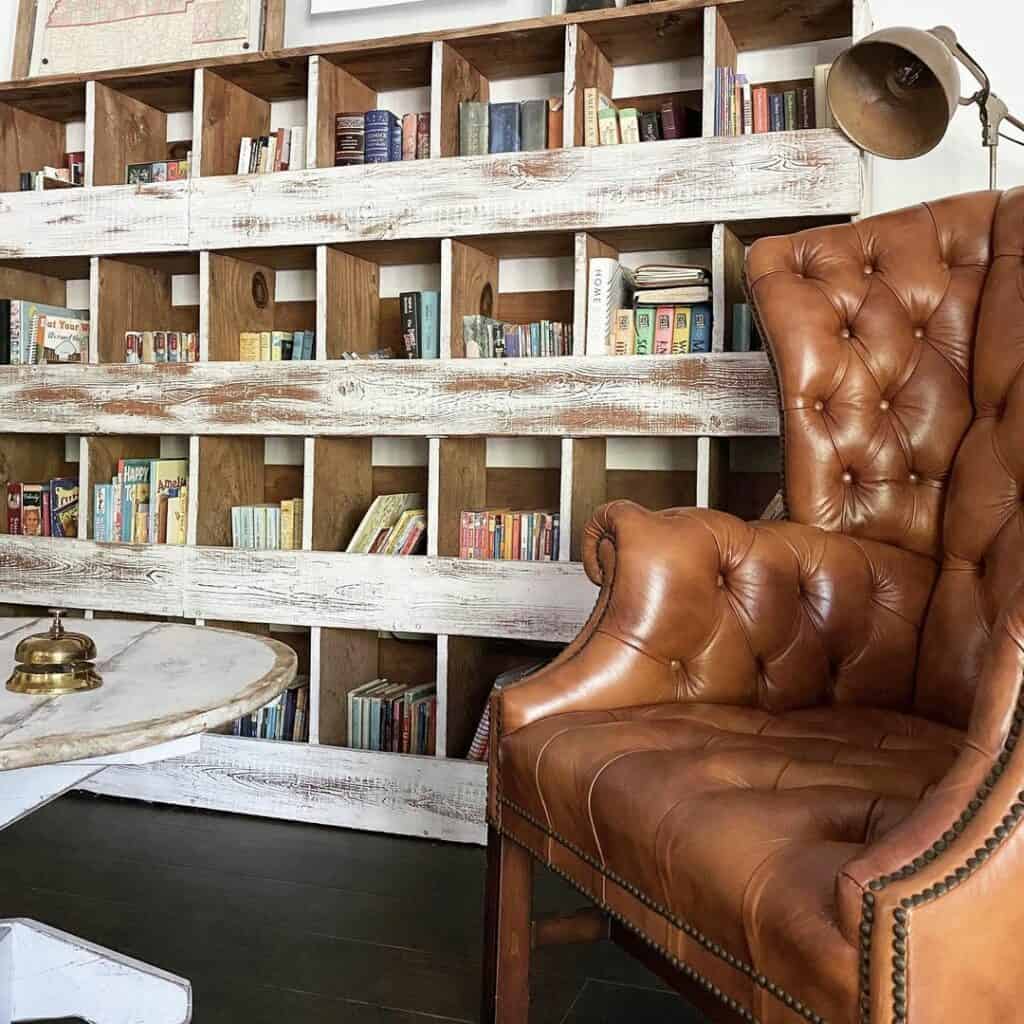 Rustic Reading Room With Repurposed Shelves