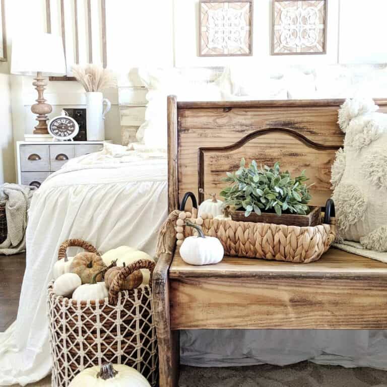 Rustic Wood Bench Covered in Fall Decor