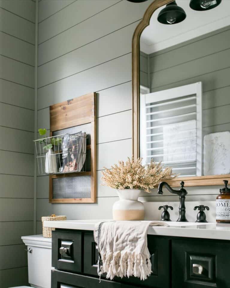 Sage Green Shiplap Surrounds Modern Vanity