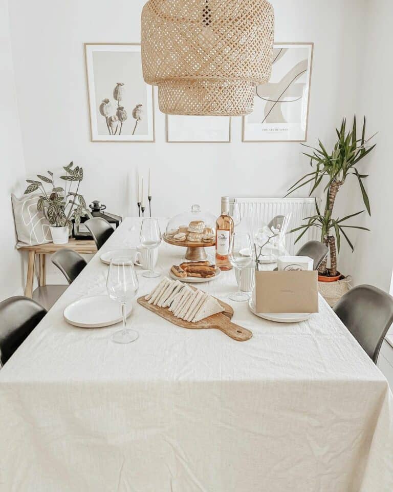 Scandinavian Dining Room With White Tablecloth