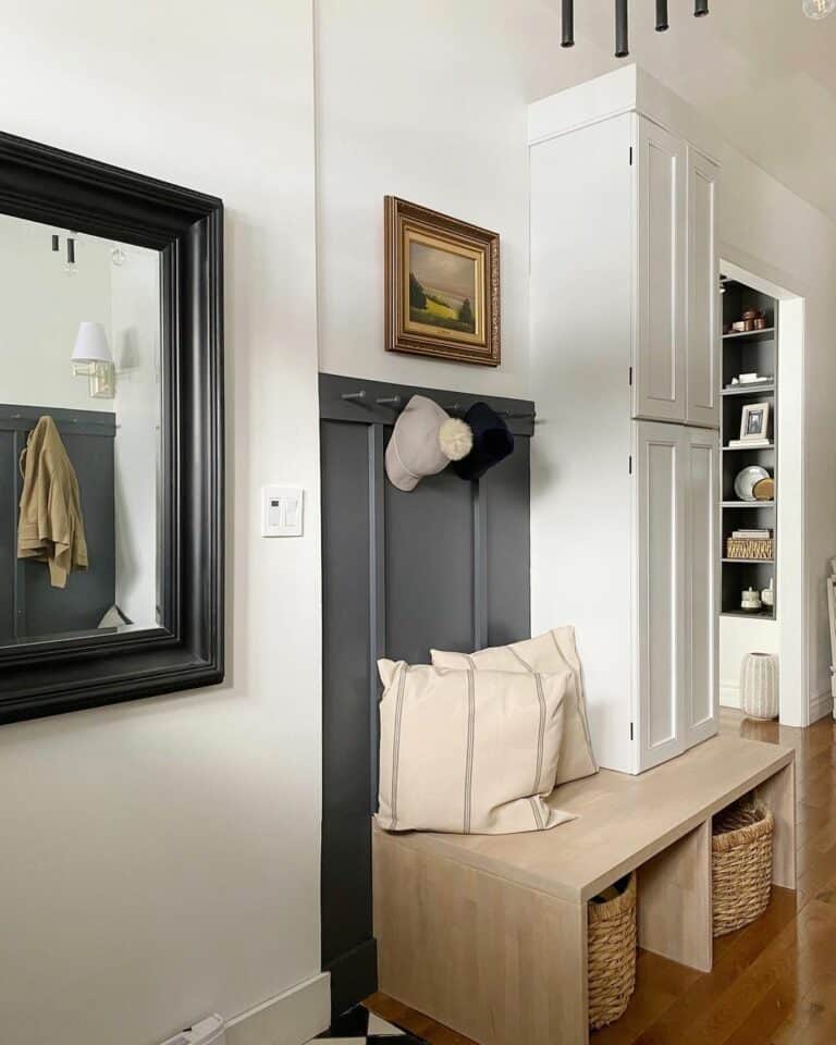 Scandinavian Mudroom With Accent Wall