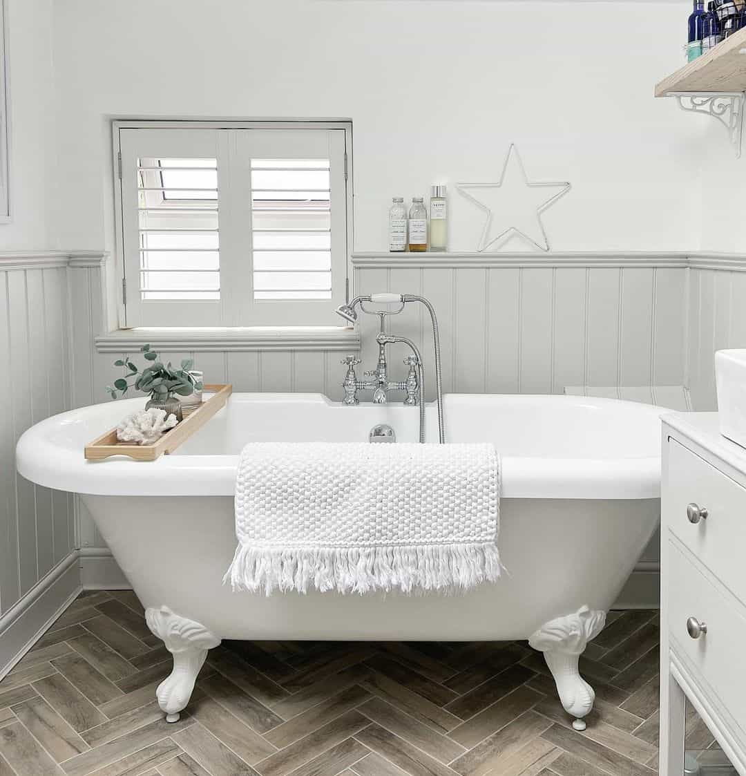 Small Bathroom With Gray Beadboard Wainscoting Soul & Lane