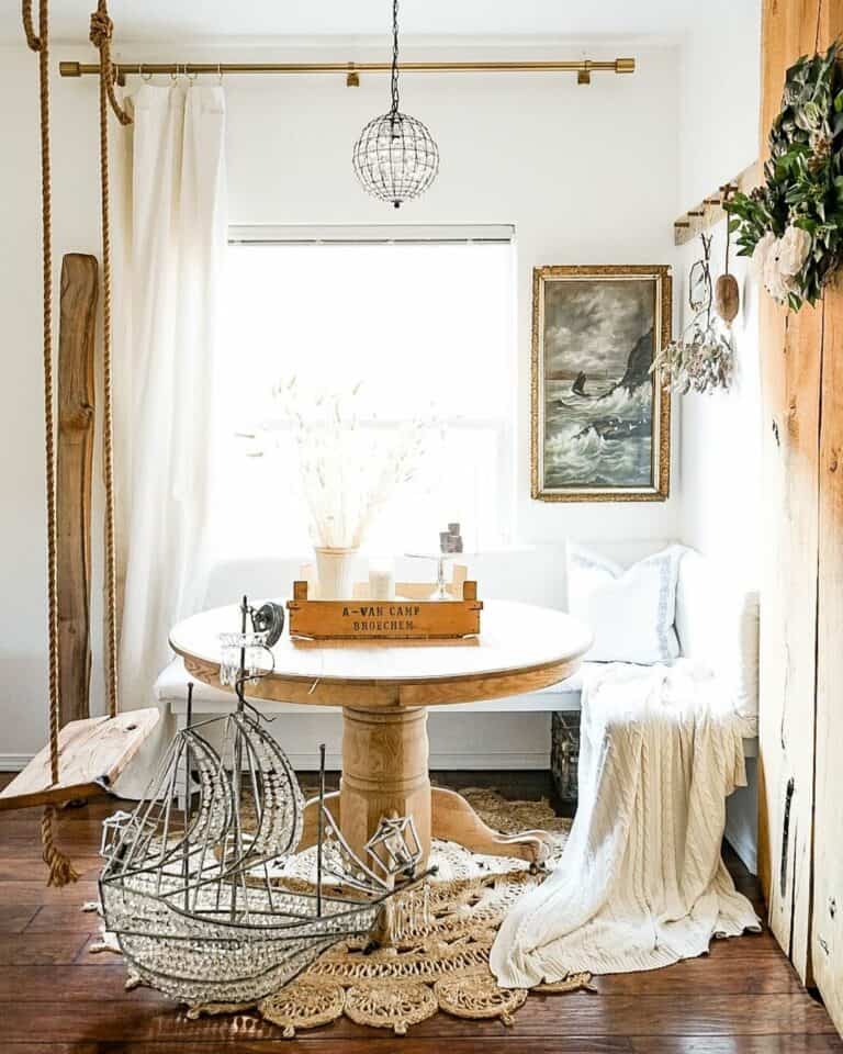 Small Breakfast Nook With Round Jute Rug