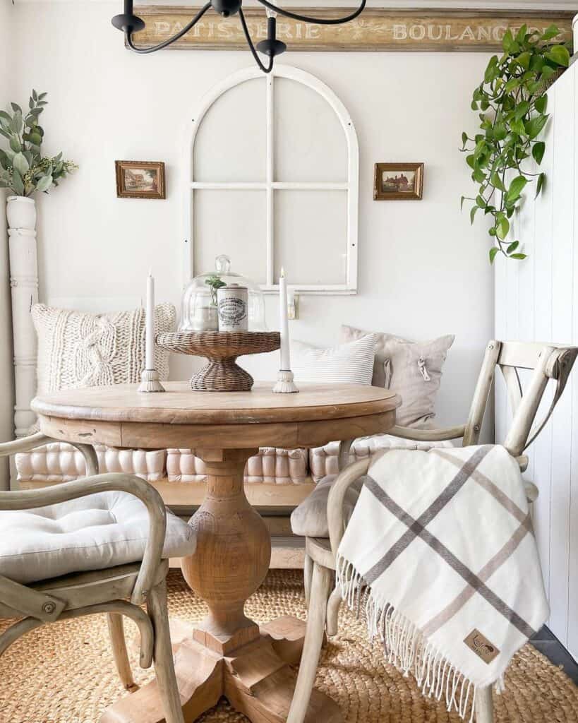 Small Breakfast Nook With Wooden Farmhouse Table