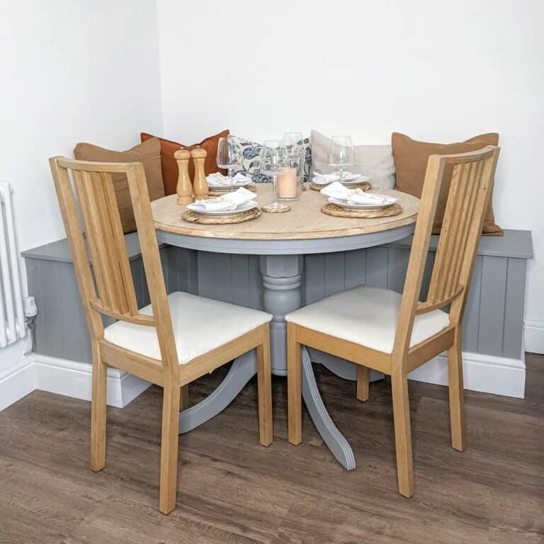 Small Dining Area With Gray Shiplap Banquette