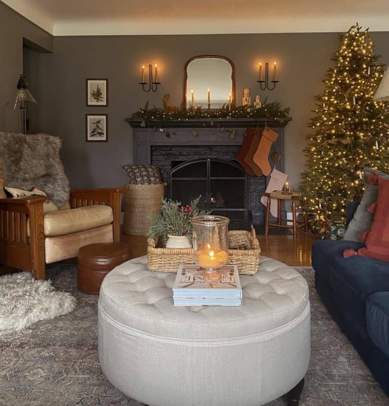 Small Holiday Living Room With String and Candle Lighting