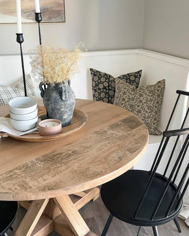 Small Kitchen Nook With Round Wooden Table