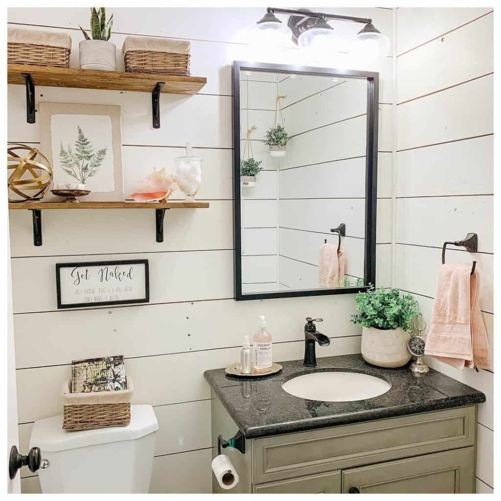 Small Powder Room With Farmhouse Shiplap Walls