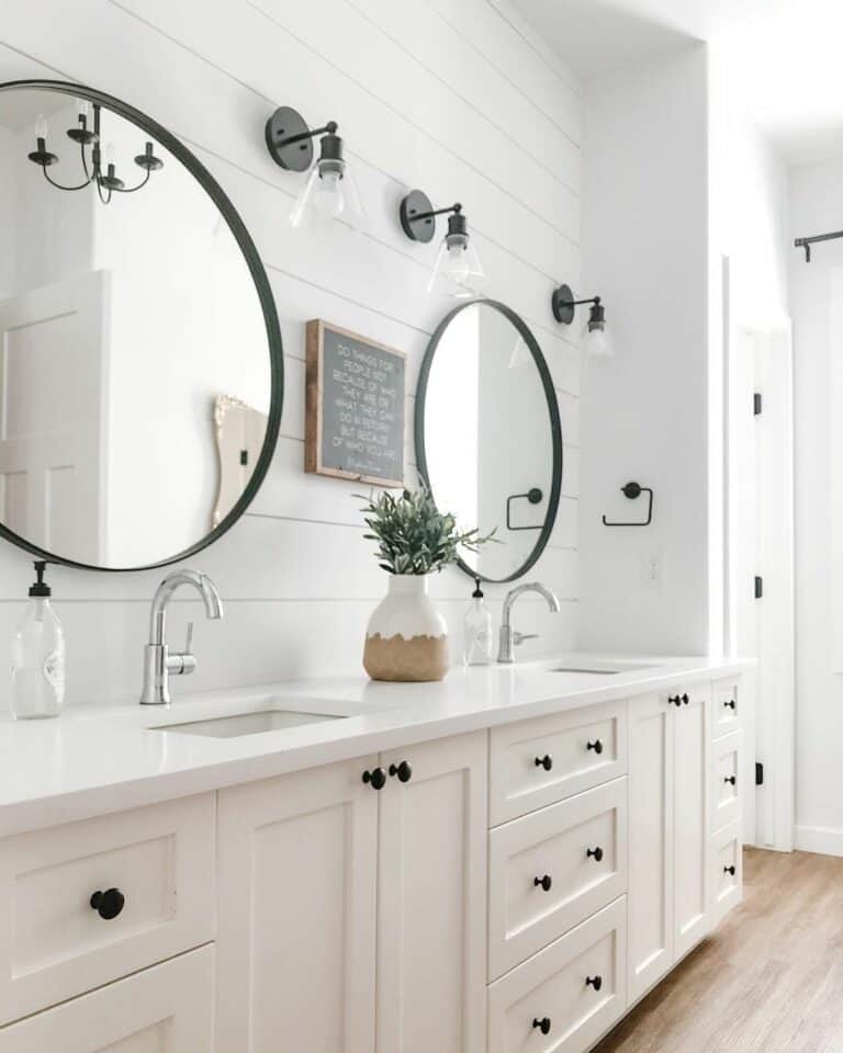 Spacious Farmhouse Bathroom With Double Vanity