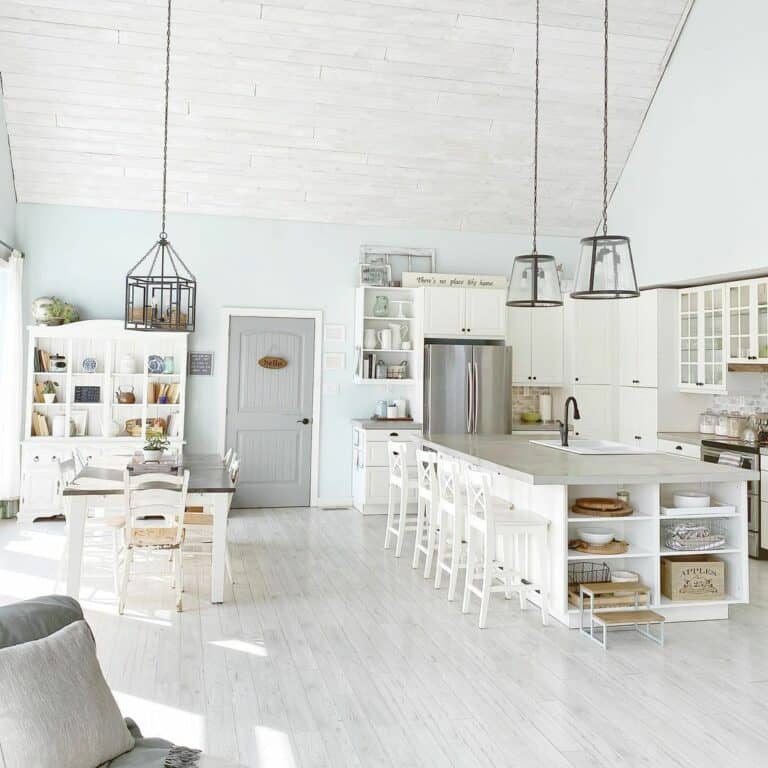 Spacious Vaulted Kitchen With Black Light Fixtures