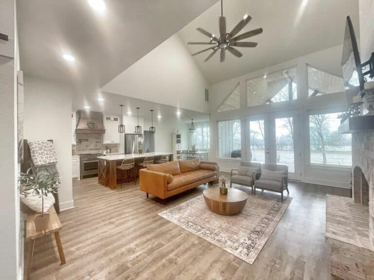 Spacious Vaulted Kitchen With Stained Wood Island