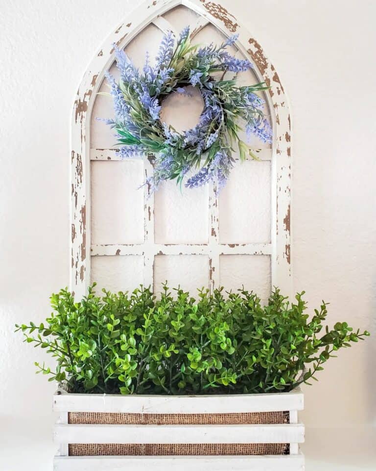 Spring Wreath With Vintage Window Frame