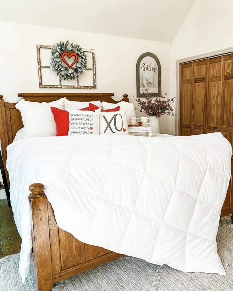 Stained Wood Bed With Rustic Window Frame Décor