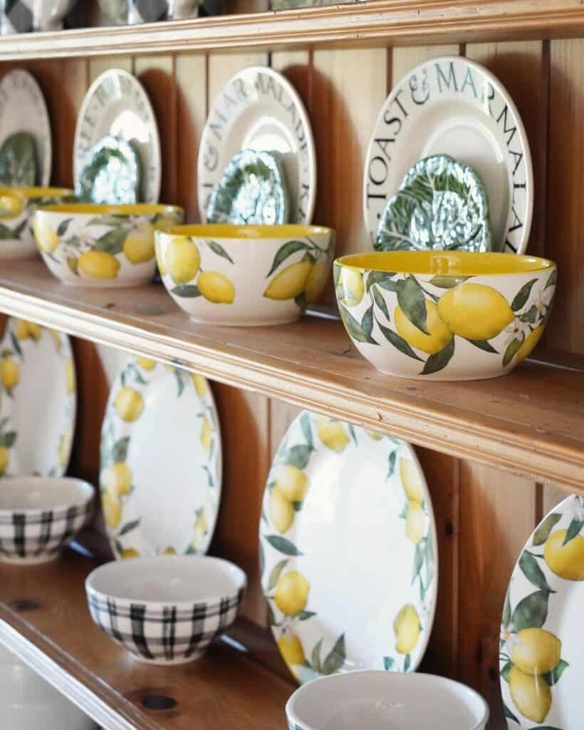 Stained Wood Hutch With Lemon Dinnerware