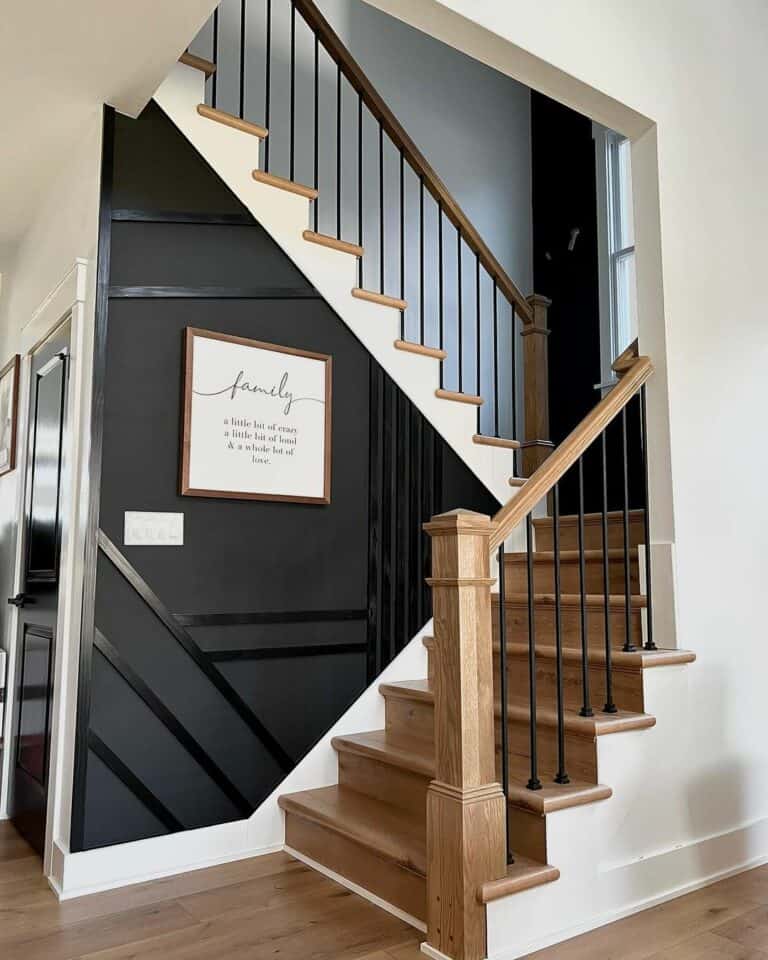Stained Wood Staircases With Black Iron Balusters