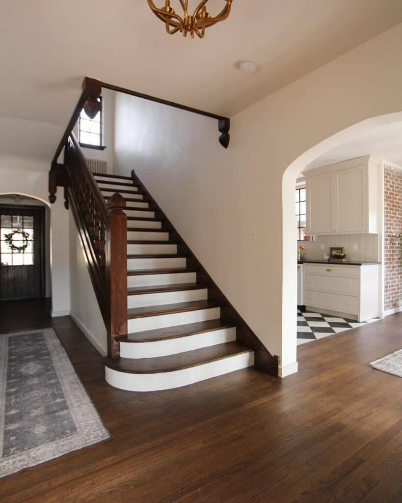 Staircase Ideas With Wood Treads and White Risers