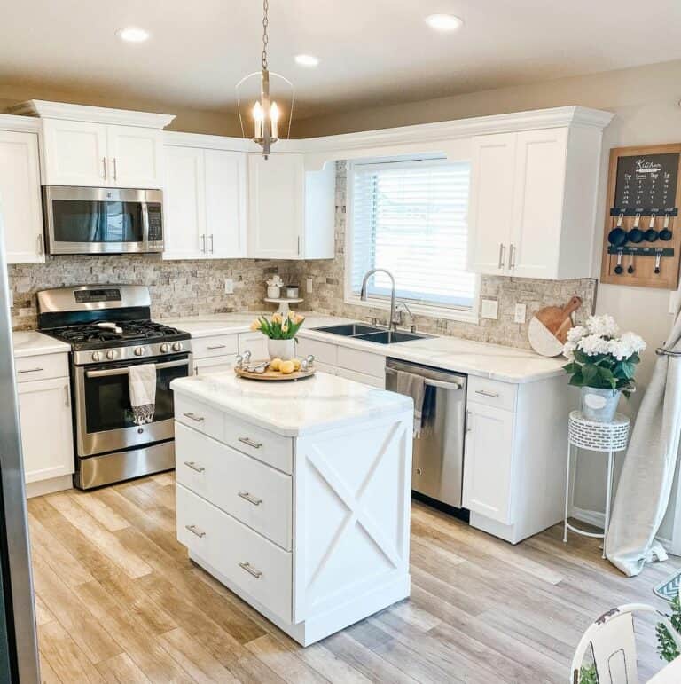 Stone Backsplash and a Small Island