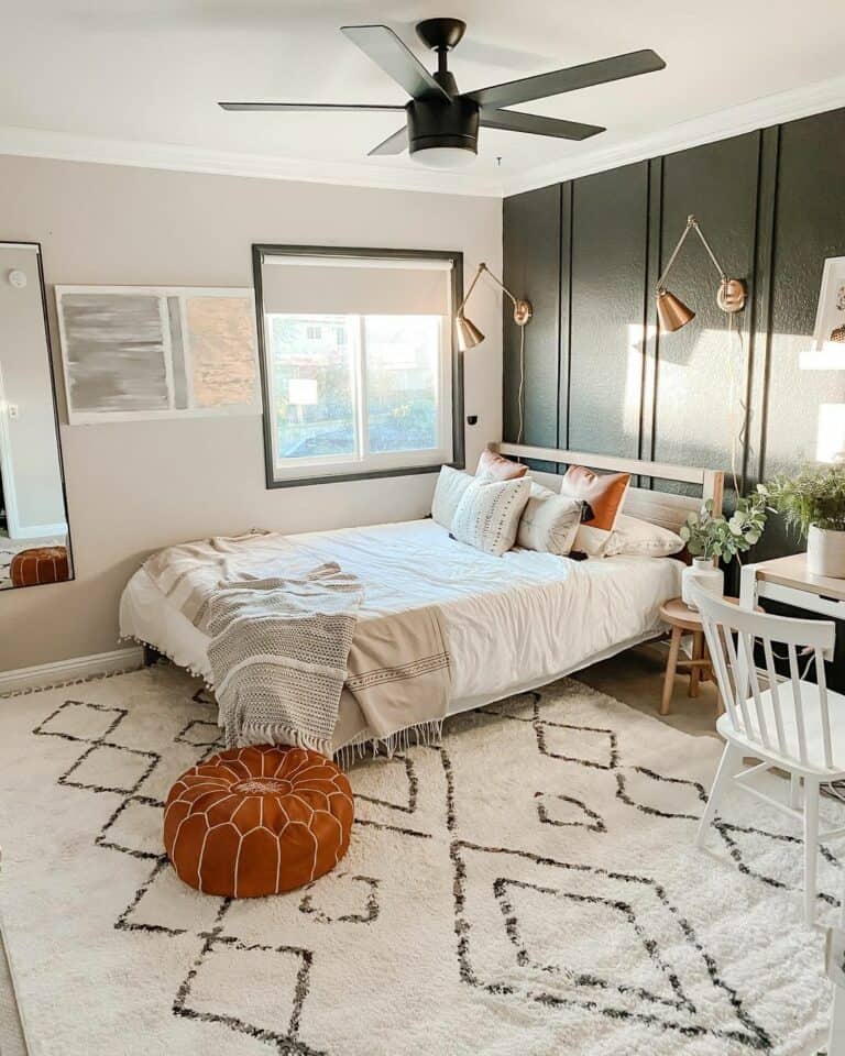 Striped Black Accent Wall in Boho Bedroom