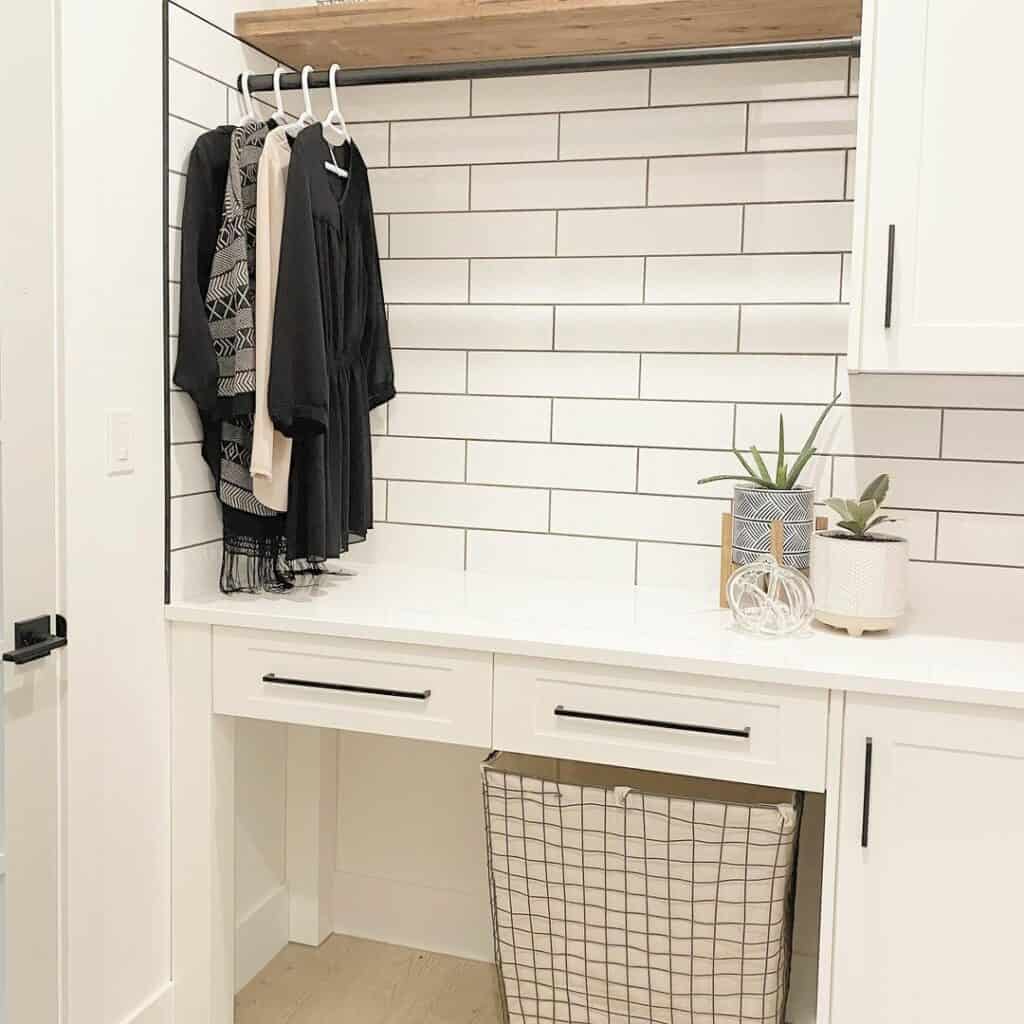 Subway Tile Backsplash Installed Between Cabinets