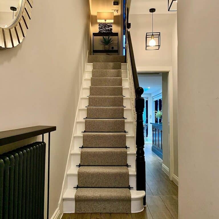 Taupe Stair Runner With Black Metal Clips